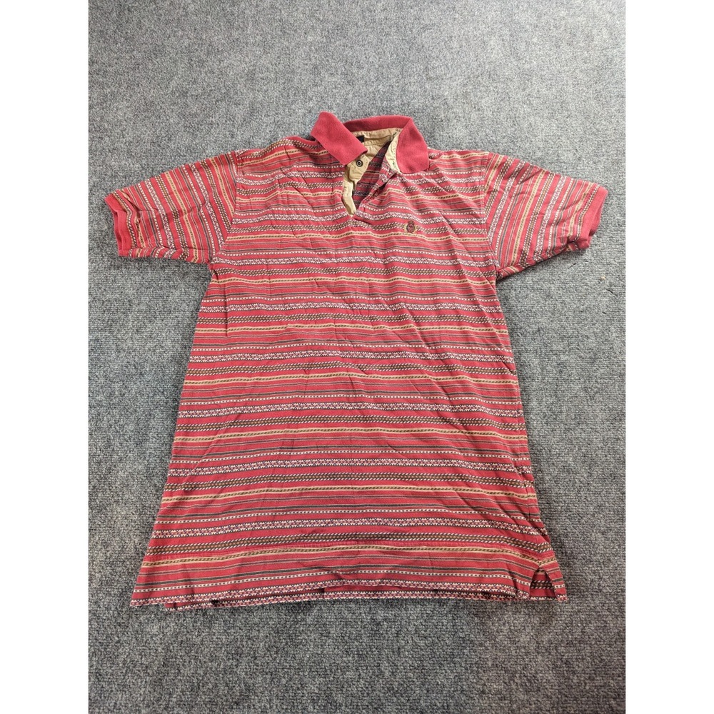 Tommy Hilfiger Polo Shirt  Men's Medium Vintage  Red Stripe Aztec Design